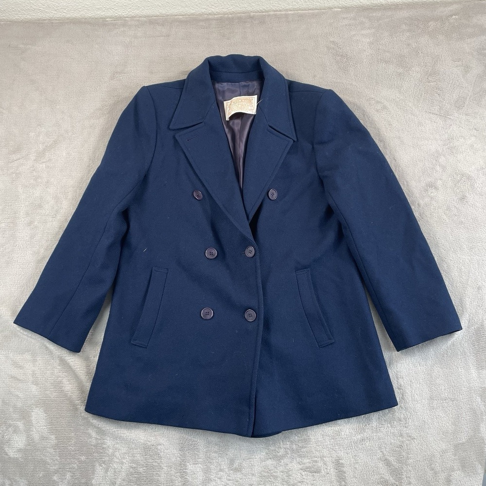 Vintage Pendleton Peacoat Men Medium Navy 100% Wool Double Breasted Made USA 70s